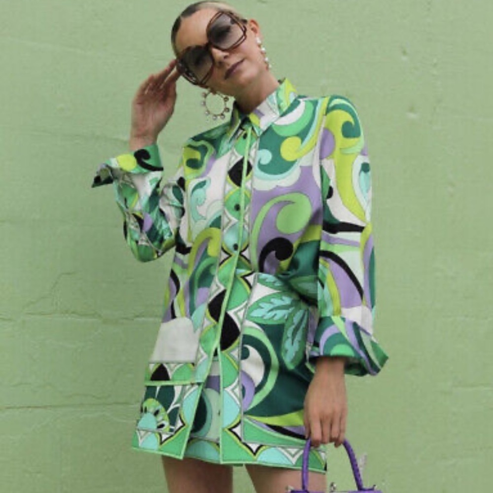 Zara Green Retro Button Down & Skirt Set | Size Medium